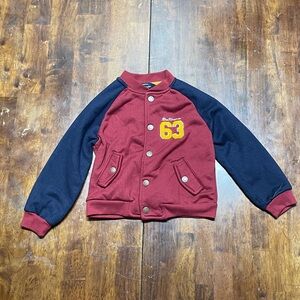Ben Sherman 3T Kids Varsity Jacket Blue Burgundy Snap Front Logo